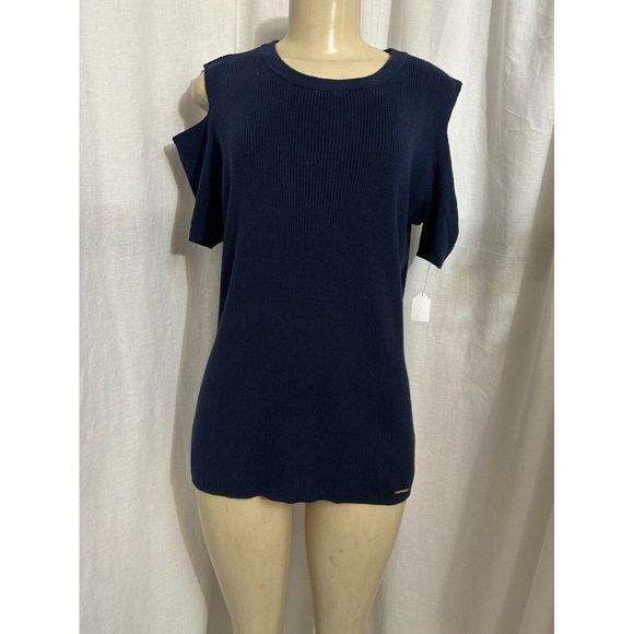 Michael Kors Knit Viscose Mix Top MK Logo Soft Open Shoulders  Tee Size Xl # 860 - Picture 2 of 14